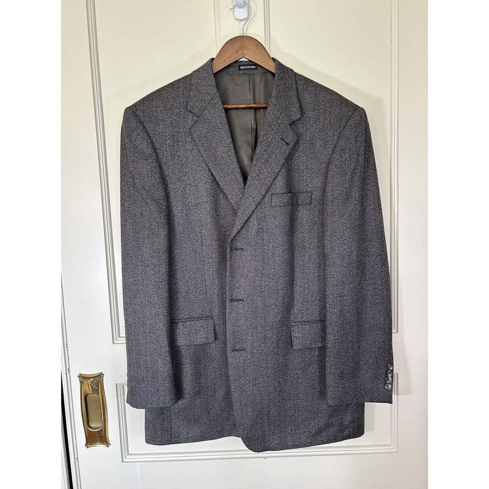 Stafford Executive Men's Wool Cashmere Blend Black Tweed Blazer Sport Coat 44L